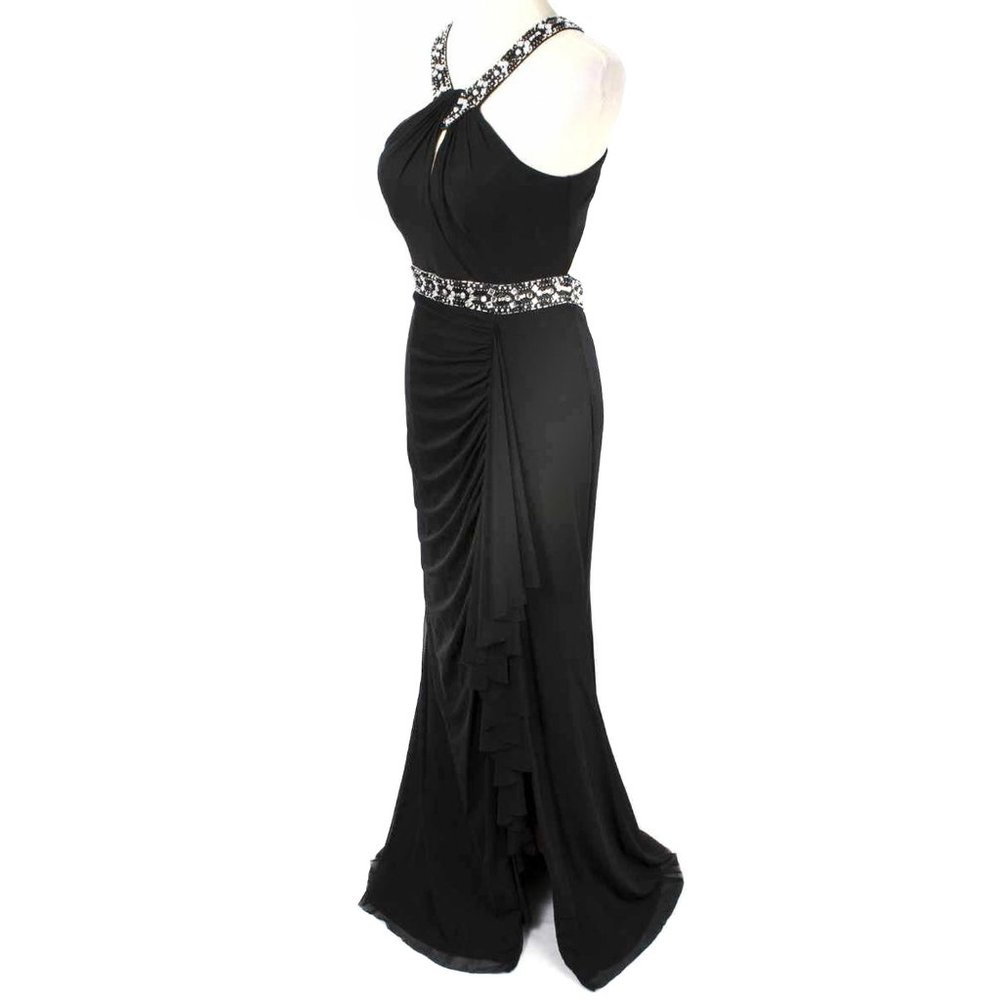 Cache Black Embellished Open Back Long Evening Go… - image 2